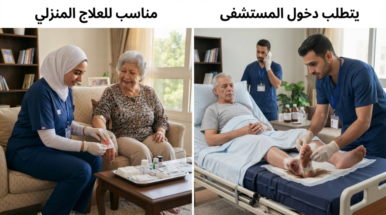 مقارنة بين حالة تصلح للعلاج المنزلي وحالة تحتاج دخول المستشفى - علاج قرحة الفراش في المنزل