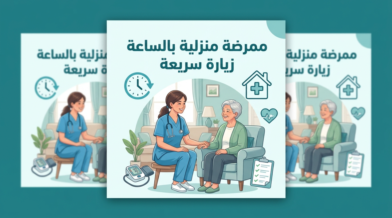 رسم توضيحي لخدمة ممرضة منزلية بالساعة مع ممرضة وكبار سن - ممرضة منزلية بالساعة
